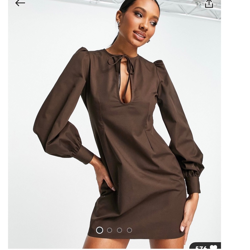 ASOS design twill mini dress with keyhole in chocolate